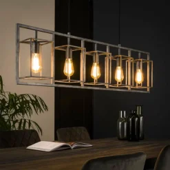 Lampes Vintages & Rétros-hofstein Suspension Marcon Argenté, 5 lumières