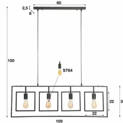 Lampes Vintages & Rétros-hofstein Suspension Marcon  Gris, 4 lumières