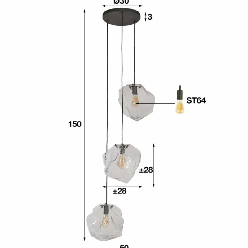 hofstein Suspension Marore Argenté, 3 lumières
