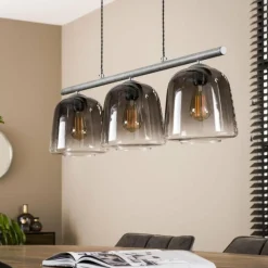 Suspension Verre Fumé-hofstein Suspension Mellomjord Argent Oxydé, 3 lumières
