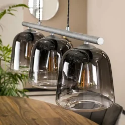 Suspension Verre Fumé-hofstein Suspension Mellomjord Argent Oxydé, 3 lumières