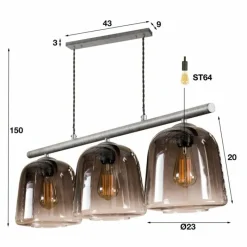 Suspension Verre Fumé-hofstein Suspension Mellomjord Argent Oxydé, 3 lumières