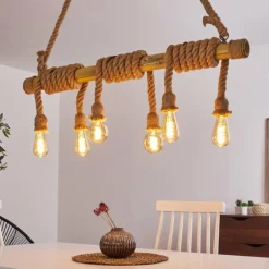Style Boho-Chic-hofstein Suspension Menamini Anthracite, Brun, Bois foncé, 6 lumières