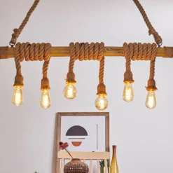 Style Boho-Chic-hofstein Suspension Menamini Anthracite, Brun, Bois foncé, 6 lumières