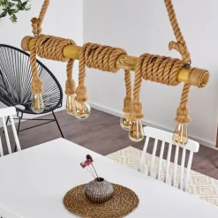 Style Boho-Chic-hofstein Suspension Menamini Anthracite, Brun, Bois foncé, 6 lumières