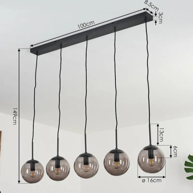 Suspension Verre Fumé-hofstein Suspension Mesas Noir, 5 lumières
