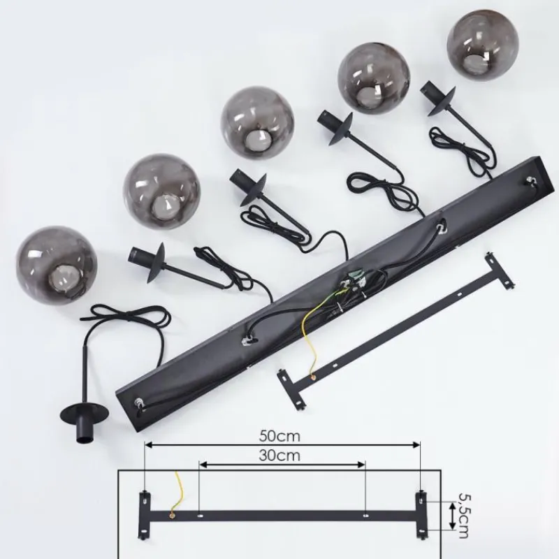 Suspension Verre Fumé-hofstein Suspension Mesas Noir, 5 lumières