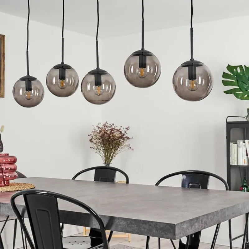 Suspension Verre Fumé-hofstein Suspension Mesas Noir, 5 lumières