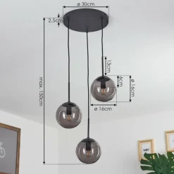 Suspension Verre Fumé-hofstein Suspension Mesas Noir, 3 lumières