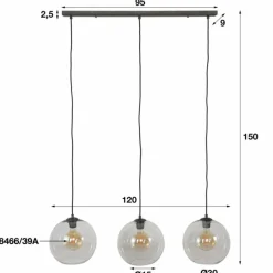 hofstein Suspension Minhe Argent Oxydé, 3 lumières