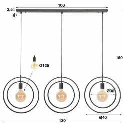 Lampes Vintages & Rétros-hofstein Suspension Mirandola Noir, 3 lumières