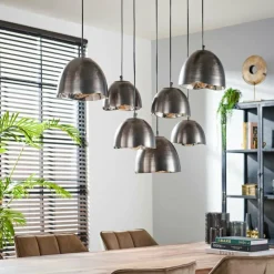 hofstein Suspension Mirror Nickel mat, Noir, 7 lumières