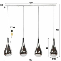 hofstein Suspension Missirola Argenté, 4 lumières