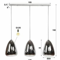 Suspension Verre Fumé-Zijlstra Suspension Missirola Argent Oxydé, 3 lumières