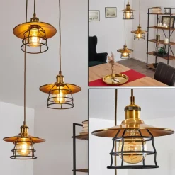 Lampes Industrielles-hofstein Suspension Moena Vieux laiton, Bronze, 3 lumières