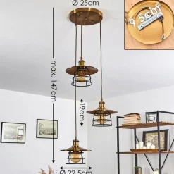 Lampes Industrielles-hofstein Suspension Moena Vieux laiton, Bronze, 3 lumières