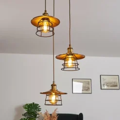 Lampes Industrielles-hofstein Suspension Moena Vieux laiton, Bronze, 3 lumières