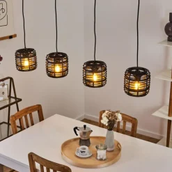 Style Boho-Chic-hofstein Suspension Mongolei Noir, 4 lumières