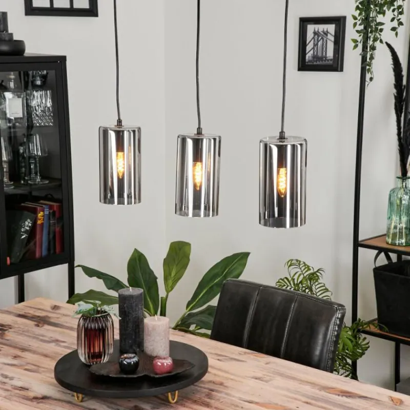 Suspension Verre Fumé-hofstein Suspension Monstein Noir, 3 lumières