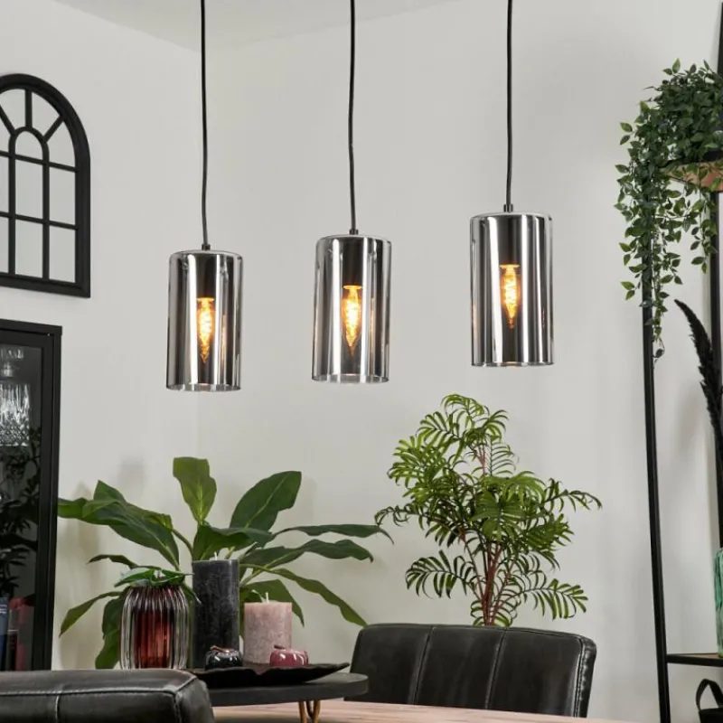 Suspension Verre Fumé-hofstein Suspension Monstein Noir, 3 lumières