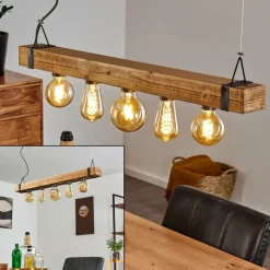 Luminaires Scandinaves-hofstein Suspension Montgomery Bois clair, Noir, 5 lumières