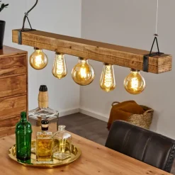 Luminaires Scandinaves-hofstein Suspension Montgomery Bois clair, Noir, 5 lumières