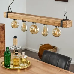 Luminaires Scandinaves-hofstein Suspension Montgomery Bois clair, Noir, 5 lumières