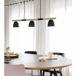 Lampes En Bois-Luminaires Nordlux Suspension Nordlux THEO Bois clair, Noir, 3 lumières