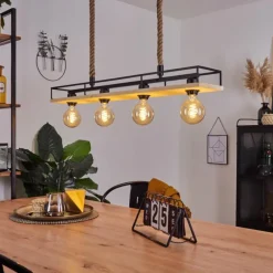 Style Boho-Chic-hofstein Suspension Nubani Écru, Noir, 4 lumières