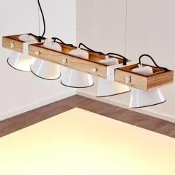 Lampes Vintages & Rétros-hofstein Suspension Oksbol Bois clair, Blanc, 5 lumières