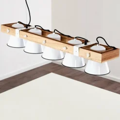 Lampes Vintages & Rétros-hofstein Suspension Oksbol Bois clair, Blanc, 5 lumières