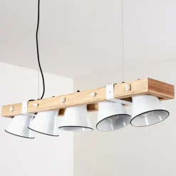 Lampes Vintages & Rétros-hofstein Suspension Oksbol Bois clair, Blanc, 5 lumières