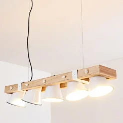 Lampes Vintages & Rétros-hofstein Suspension Oksbol Bois clair, Blanc, 5 lumières