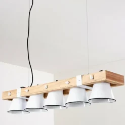 Lampes Vintages & Rétros-hofstein Suspension Oksbol Bois clair, Blanc, 5 lumières