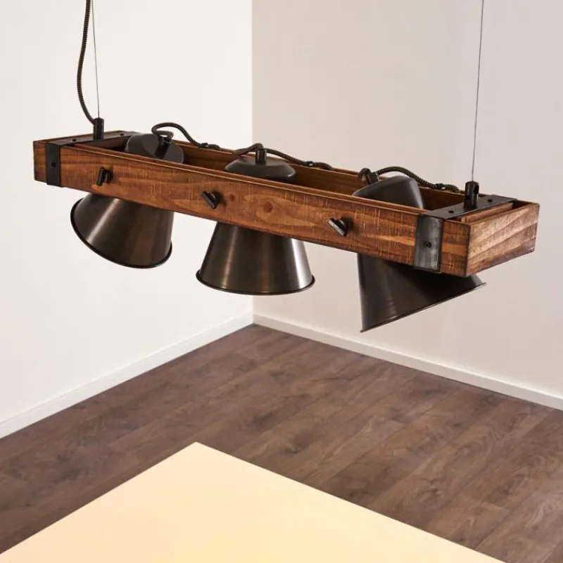 Luminaires Rustiques-hofstein Suspension Oksbol Bois foncé, Noir, 3 lumières