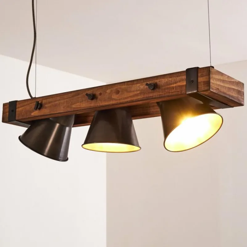 Luminaires Rustiques-hofstein Suspension Oksbol Bois foncé, Noir, 3 lumières