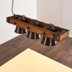 Luminaires Rustiques-hofstein Suspension Oksbol Bois foncé, Noir, 3 lumières