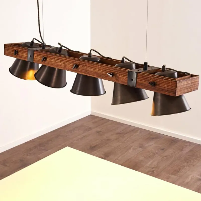 Luminaires Rustiques-hofstein Suspension Oksbol Bois foncé, Noir, 5 lumières
