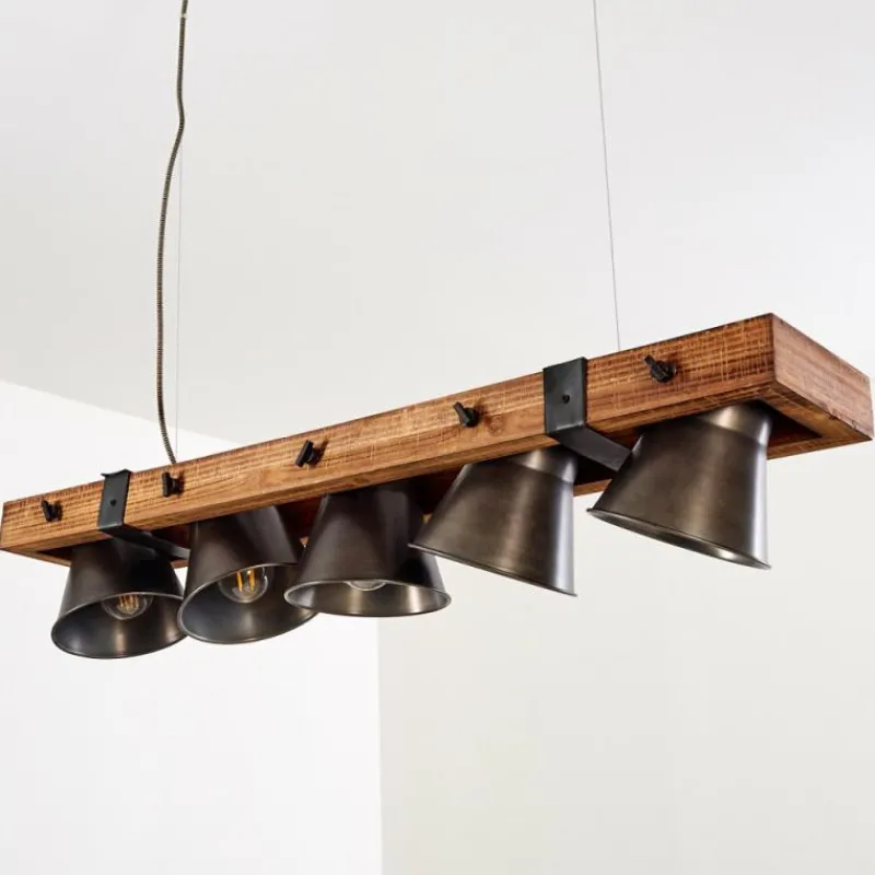 Luminaires Rustiques-hofstein Suspension Oksbol Bois foncé, Noir, 5 lumières