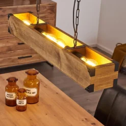 Lampes Vintages & Rétros-hofstein Suspension Olomouc Bois clair, Noir, 4 lumières