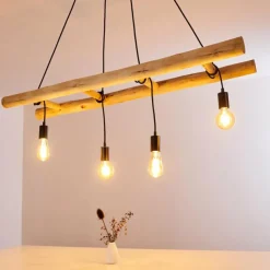 Lampes Industrielles-hofstein Suspension Palmetto Bois clair, Noir, 4 lumières