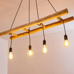 Lampes Industrielles-hofstein Suspension Palmetto Bois clair, Noir, 4 lumières