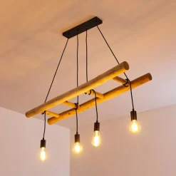 Lampes Industrielles-hofstein Suspension Palmetto Bois clair, Noir, 4 lumières