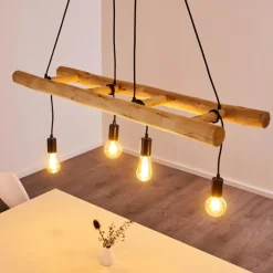 Lampes Industrielles-hofstein Suspension Palmetto Bois clair, Noir, 4 lumières