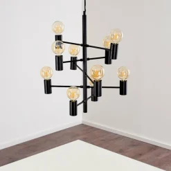 Lampes Vintages & Rétros-hofstein Suspension Pamunkey Noir, 10 lumières