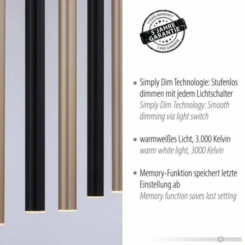 Lampes Dorées-Luminaires Paul Neuhaus Suspension Paul Neuhaus FLUTE LED Noir, 7 lumières