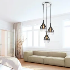 Suspension Verre Fumé-Luminaires Paul Neuhaus Suspension Paul Neuhaus PILUA Chrome, 3 lumières