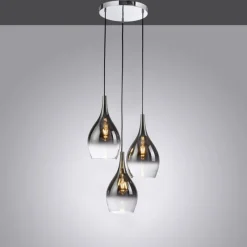 Suspension Verre Fumé-Luminaires Paul Neuhaus Suspension Paul Neuhaus PILUA Chrome, 3 lumières