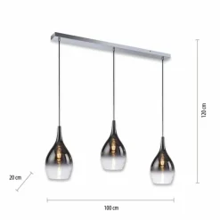 Suspension Verre Fumé-Luminaires Paul Neuhaus Suspension Paul Neuhaus PILUA Chrome, 3 lumières