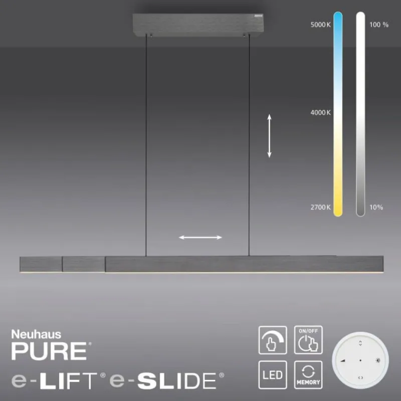 Luminaires Paul Neuhaus Suspension Paul Neuhaus PURE-MOTO-RISE LED Gris, 3 lumières, Télécommandes